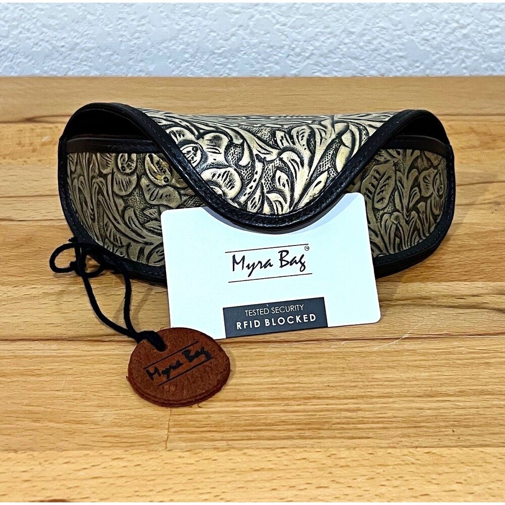 Myra Bag RFID Blocking Women's Sunglasses Case Floral Pattern Black/Beige
